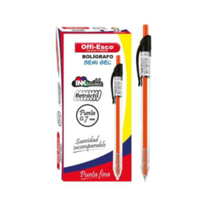 Bolígrafo Offi-Esco retráctil semigel 0.7mm X12 negro OE-052F